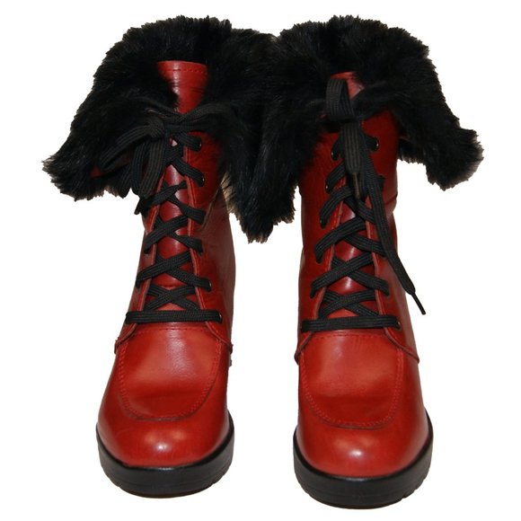 Alpi Sole Women's 36 Red Leather Black Fur Wedge Heeled Winter Boots - Picture 3 of 6